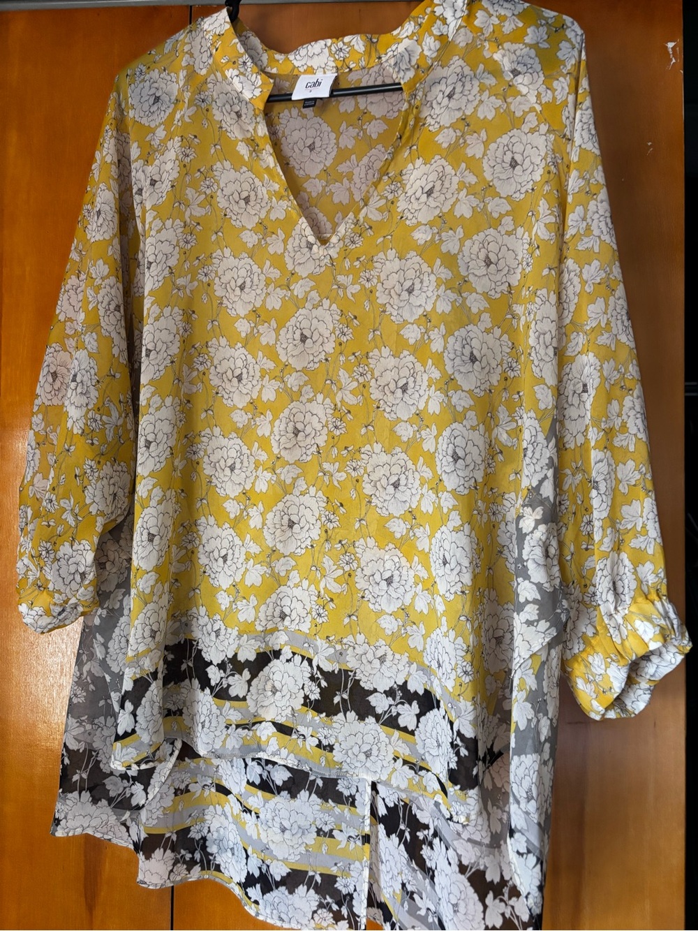 CAbi Yellow Floral V-Neck Tunic